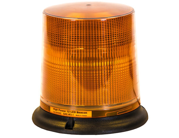 6.5 Inch by 6.5 Inch Amber LED Beacon Light With Tall Lens (Permanent Mount with 12 Inch Blunt Cut Leads)