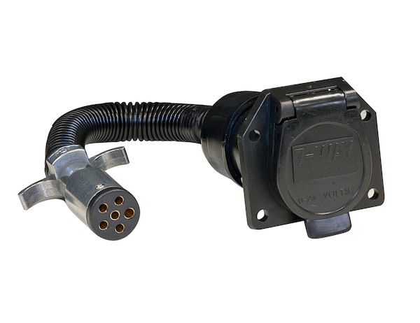 6-Way Round to 7-Way Flat RV Adapter with 8 Inch Prewired Cable