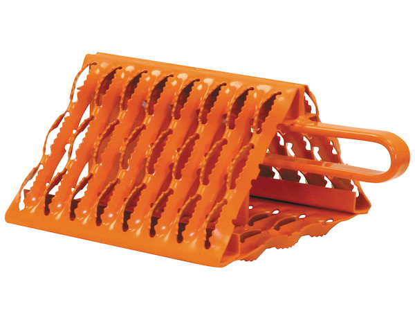 Orange Powder Coated Galvanized Serrated Wheel Chock with Handle 9x10x6 Inch