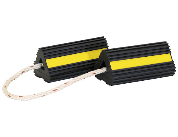 Rubber Wheel Chock Set 4x4x8 Inch with 3 Foot Rope